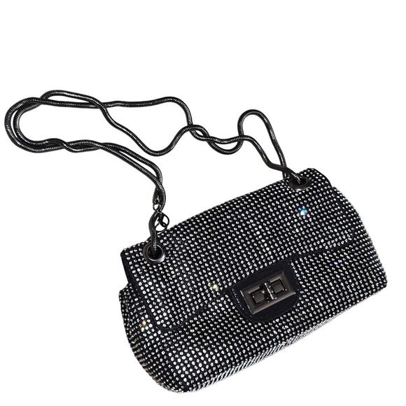 NEW Rhinestone Embellished Single Flap Twist Toggle MINI Bag 8x6x3 inches - Picture 1 of 9